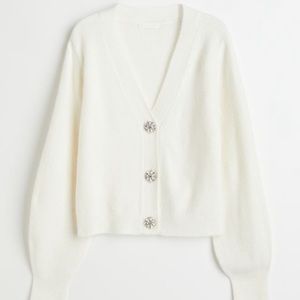 NWT H&M white Cardigan with Rhinestone Buttons